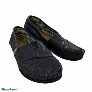 Toms Black Glitter Canvas Comfort Shoes Sz Y3